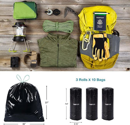 TRIPTIPS Portable Toilet Bags Drawstring 8 Gallon Camping Toilet Bags Toilet Waste Bags Leak-Proof Toilet Liners, Trash Bags for Camping, Hiking, Traveling