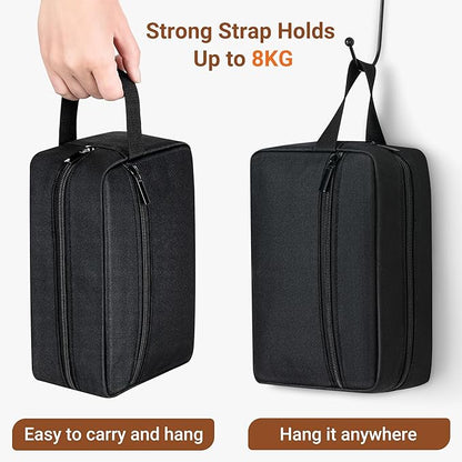 Elviros Travel Toiletry Bag for Women and Men, Lightweight Makeup Bag Hanging Dopp Kit with Shaving Compartment Cosmetic Organizer Small Tool Bag Travel Essentials, Black