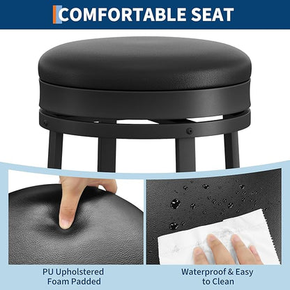 IDEALHOUSE 30'' Swivel Bar Stools Set of 4 with Footrest, Modern Counter Height Barstools with PU Leather Upholstered and Metal Frame, Backless Round Bar Stools for Kitchen Island, Black