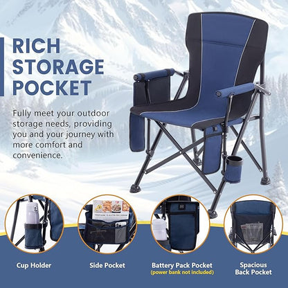 Lamberia Heated Camping Chairs for Adults, Camping Chairs, Portable Heated Chairs for Outdoor, Folding Chairs,Heavy Duty Lawn Chairs for Adults, with Cup Holder,Battery Not Included,Blue