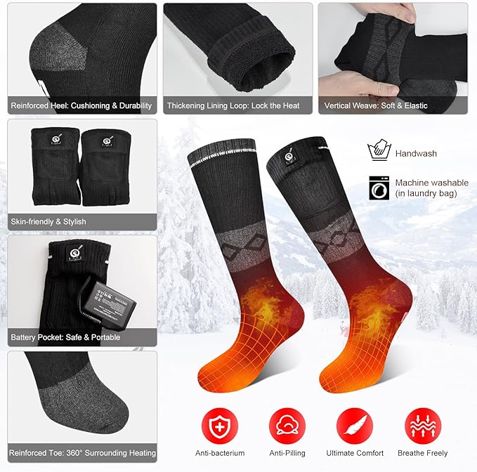 Heated Socks for Women Men,Foot Warmers Electric Rechargable Battery Heating Socks,Winter Cold Feet Hunting Ski Camping Hiking Riding Motorcycle Snowboating Thermal Warm Socks