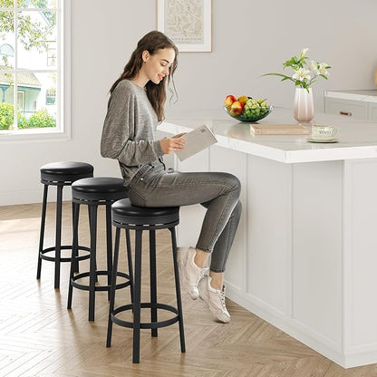IDEALHOUSE 30'' Swivel Bar Stools Set of 4 with Footrest, Modern Counter Height Barstools with PU Leather Upholstered and Metal Frame, Backless Round Bar Stools for Kitchen Island, Black