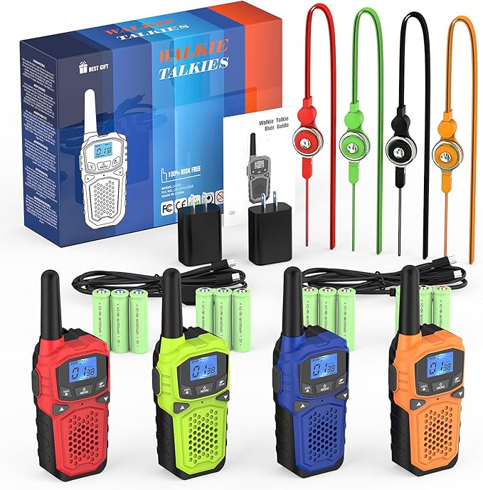 Walkie Talkies for Adults- WokTok Long Range 2 Way Radio for Camping Hiking Hand Held Hiking Accessories Camping Gear Xmas Birthday Gift for Kids,SOS Siren,NOAA Weather Alert,4 Radios