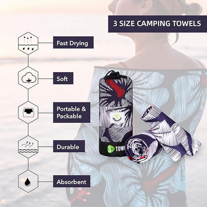 4Monster Camping Towels 3 Size at 1 Pack,Quick Dry Microfiber Towel,Beach Travel Towel Ultra Compact,Soft Gym Towel for Hiking Yoga Travel Sports Backpacking Trip and Pool