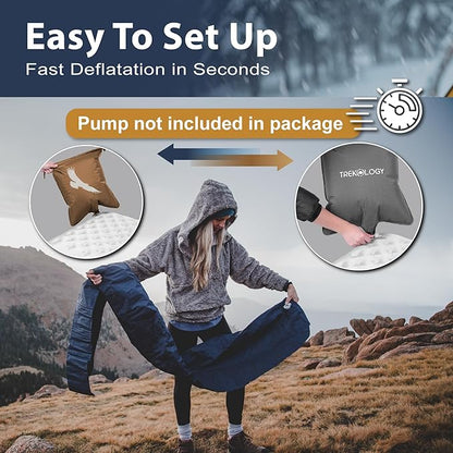 TREKOLOGY Camping Sleeping Pad – Ultra-Lightweight, 4" Thick Camping Mat with 7.2 R-Value for All Seasons – Compact, Durable & Waterproof – Ideal for Backpacking, Hiking, and Outdoor Adventures UL R7