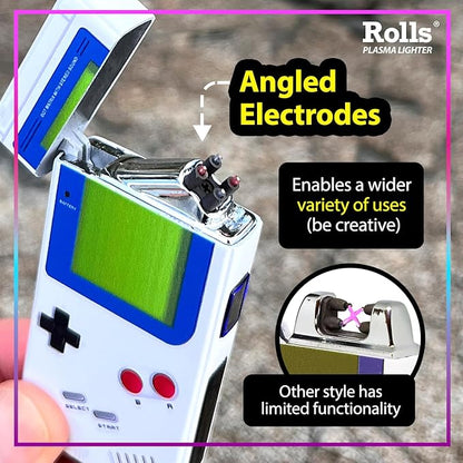 Rolls Electric Lighter - USB Rechargeable Cool Lighters - Retro Gamer Gifts for Men - Windproof Electronic Arc Lighter - Candle Lighter - Custom Unique Gadgets - by Rolls Plasma Lighter (Blue)