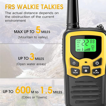 Walkie Talkies for Adults, MOICO Long Range Walkie Talkies for Adults with 22 FRS Channels,Family Walkie Talkie with LED Flashlight VOX LCD Display for Hiking Camping Trip (Yellow,2 Pack)