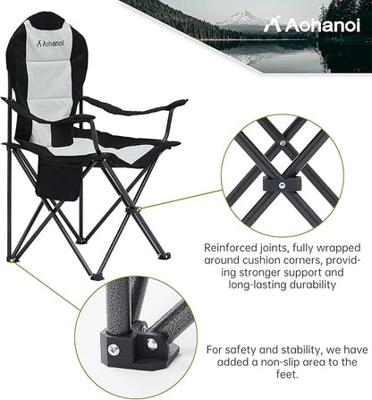 Camping Chairs for Heavy People, Folding Chairs for Outside Outdoor Folding Chairs with Cup Holder & Cooler Bag, Camp Chairs Supports up to 400lbs(2 PC, Black White)