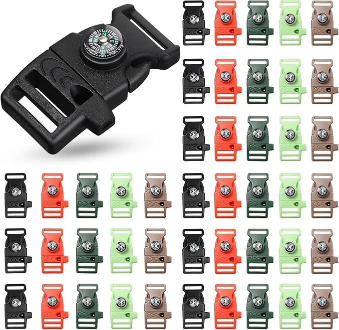 Jexine 50 Pcs Compass Buckle Clips Plastic Paracord Buckles Bracelets Accessories for Camping Travel Emergency Survival