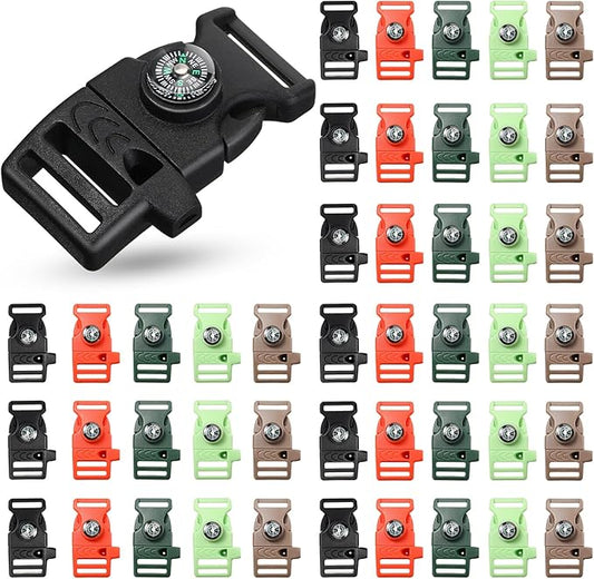 Jexine 50 Pcs Compass Buckle Clips Plastic Paracord Buckles Bracelets Accessories for Camping Travel Emergency Survival