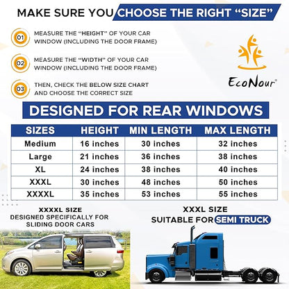 EcoNour XXXL Truck 2-Pack Side Window Shade | Front Side Windows Protects UV Rays and Sun Glare | Stretchable & Breathable Mesh Sunshade for Kenworth T680, Peterbilt 579, 589 | Driver Window Screens