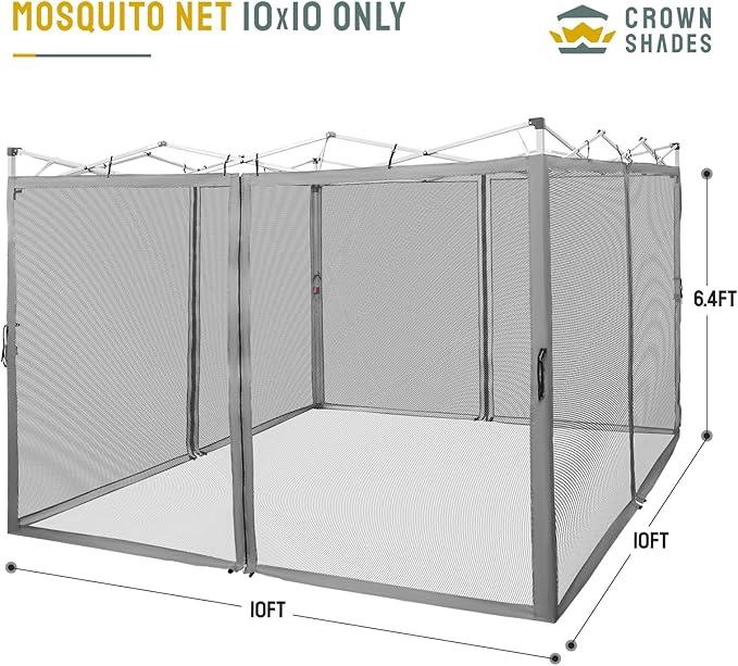 CROWN SHADES Gazebo Mosquito Net for 10 x 10 Pop Up Canopy - Patio Gazebo Mesh Sidewall with Zipper for Outdoor Tent, Garden and Backyard (4 Packs, Grey)