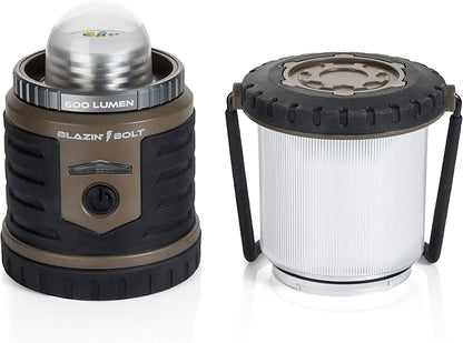 Blazin Bolt Rugged USB Rechargeable Lantern | 600 Lumen | 500 Hours of Light | Giant 12000mAh Power Bank | 6 Modes | Camping, Emergency, Power Outage, Storm, Blizzard, Hurricane Survival