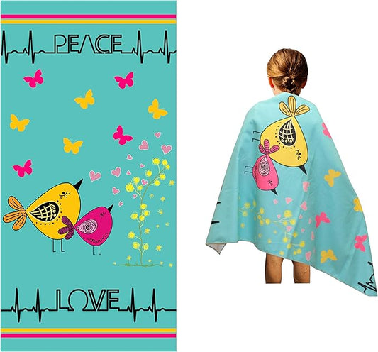Microfiber Beach Towel for Kids - Thin and Large (30"x60") - Peace Love - Absorbent, quick dry, sand free, lightweight, blanket - toddler, girls, boys - For Sports, Pool, Picnic, Camping, Travel, Swim