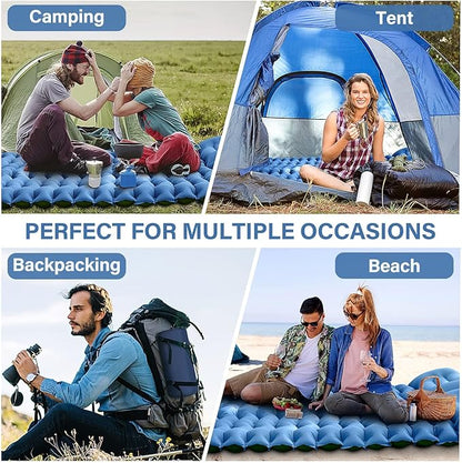 Double Sleeping Pad for Camping- Self Inflating 4" Extra-Thick with Pillow Built-in Foot Pump Inflatable Sleeping Mat for Backpacking, Hiking, Traveling, Tent, Portable Camping Mat