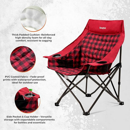 SUNNYFEEL 2 Pack Heavy Duty Camping Chairs for Adults Portable Oversized Folding Chair with Side Pockets & Cup Holde for Fishing,Trip,Picnic,Lawn,Concert Outdoor, Carry Bag Included