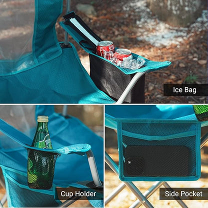 Camping Folding Chair Outdoor Lawn Portable Lightweight Camp Folding Chairs for Adult Outside with Cup Holder, Cooler Pouch & Side Pocket for Camping, Beach, Fishing, Sports or Tailgating Events