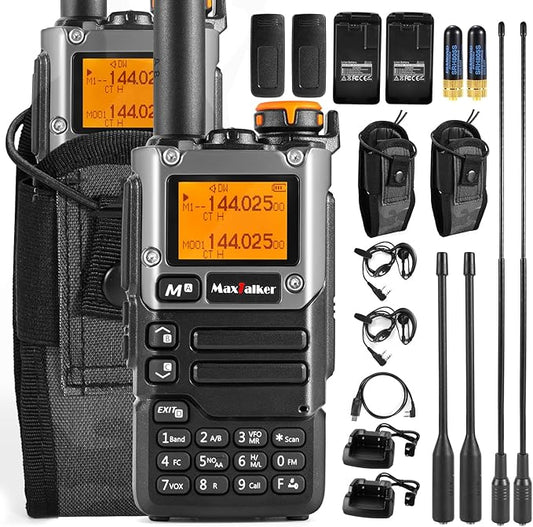 TK-6 5W Ham Radio Handheld Long Range with 1600mAh Type-C Charging Battery, UHF VHF FM AM Multi-Band Two Way Radio with NOAA Weather Forecast(2 Pack)