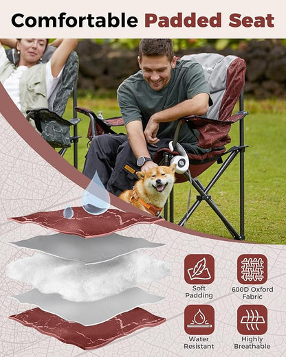 KingCamp Oversized Camping Folding Chair, Heavy Duty 450 LBS with Lumbar Support, Padded seat with Cup Holder&Cooler Bag, Ideal for Camp, Fishing, Sports Event, Backyard, Patio, Lawn