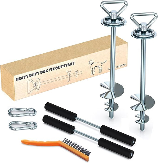 2Pack Dog Tie Out Stake-Heavy Duty 304 Stainless Steel Dog Anchor,360°Swivel Yard Stake for Dogs,Use Any for to 200 LBS Dogs-Dog Stakes for Outside Camping,Suitable for Any Dog Leash and Cable