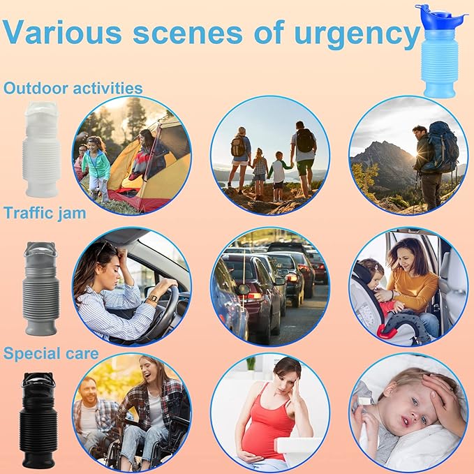 Scalable Emergency Urinal, 2 Pack 750ml Portable Toilet for Car, Portable Mini Outdoor Camping Travel Shrinkable Personal Mobile Toilet Potty Pee Bottle for Kids Adult