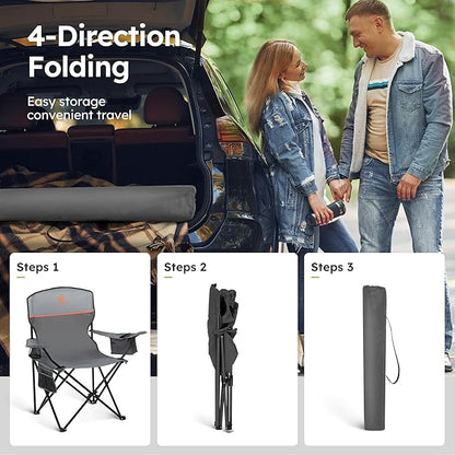 ALPHA CAMP Camping Chair 2 Pack Portable Chair with 3-Can Cooler Folding Chair with Side Pocket and Cup Holder, Collapsible for Camping, Tailgates, Beach, Fishing and Sports,2PC
