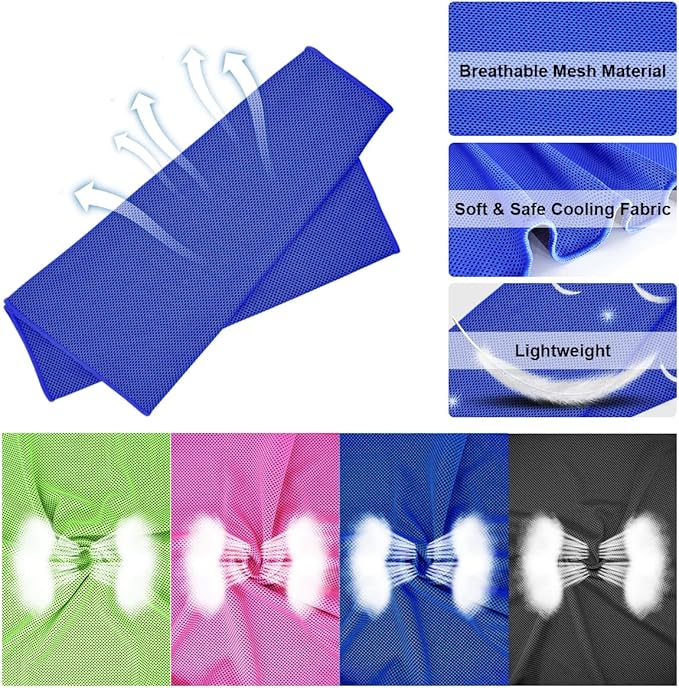 Cooling Towel,Vofler [4 Pack] Cool Towels Microfiber Chilly Ice Cold Head Band Bandana Neck Wrap (40"x 12") for Athlete Men Women Youth Kids Dogs Yoga Outdoor Golf Running Hiking Sports Camping Travel