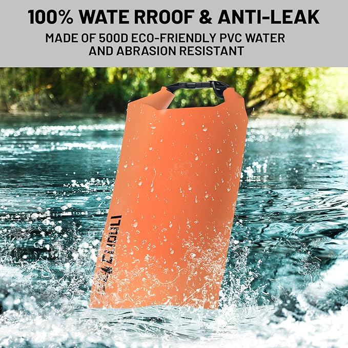 Waterproof Dry Bag,Roll Top Orange Small Waterproof Backpack 2L/5L/10L/20L/30L/40L Floating Lightweight Bags for Kayaking, Boating, Fishing, Swimming Camping with Waterproof Phone Case