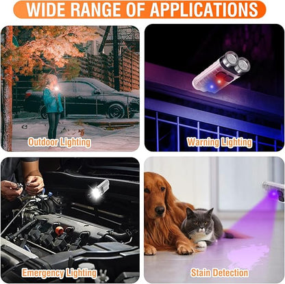 E3 Mini Keychain Flashlight Brightest 900 Lumens, Rechargeable Small Powerful Flash Light 10 Modes, LED Pocket Flashlights with UV Red Blue Light, Magnetic, IP65 Waterproof