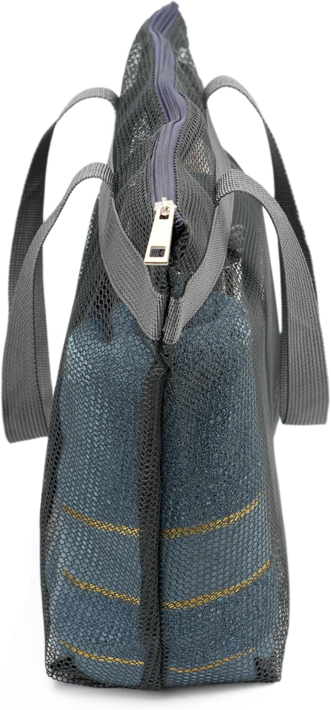 Portable Mesh Shower Caddy Tote Bag Hanging Toiletry Bag with Zipper for Travel, Bath, Gym, Beach, Camping, Swimming, Sunscreen, Dorm (Gray)