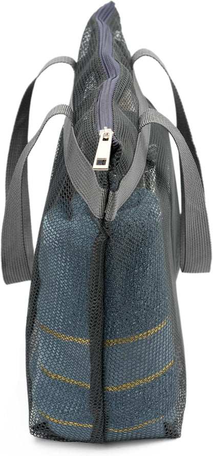 Portable Mesh Shower Caddy Tote Bag Hanging Toiletry Bag with Zipper for Travel, Bath, Gym, Beach, Camping, Swimming, Sunscreen, Dorm (Gray)