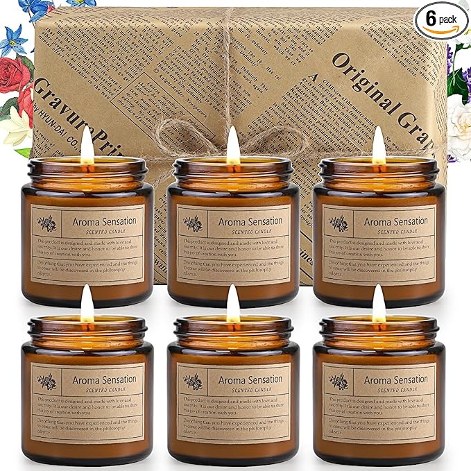 Jeffbaubl 6 Pack Candles for Home Scented,Scented Candles Gifts for Women,Aromatherapy Candles,3.5 OZ Amber Jar Candles,Long Lasting Candles,Candles Gift Set for Birthday Valentine Present
