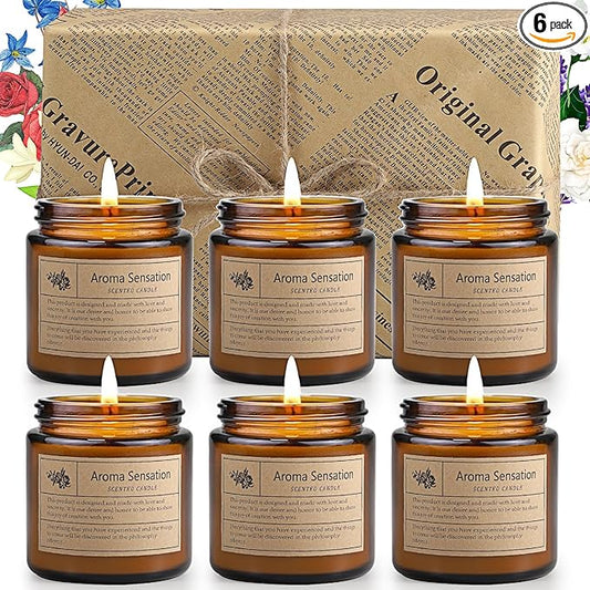 Jeffbaubl 6 Pack Candles for Home Scented,Scented Candles Gifts for Women,Aromatherapy Candles,3.5 OZ Amber Jar Candles,Long Lasting Candles,Candles Gift Set for Birthday Valentine Present