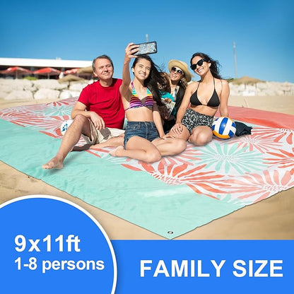 Mooreeke Beach Blanket Extra Large Oversized 9 x 11 ft, Colorful Flowers Sandproof Waterproof Quick Drying Lightweight Compact Outdoor Blanket Beach Mat for Family Travel Camping Picnic, 1-8 Adults