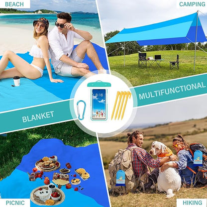 BYDOLL Beach Blanket Waterproof Sandproof 78''×81'' Suits1-4 Adults Compact Lightweight Oversized Sand-Free Blanket Large Picnic Mat for Beach Travel Camping Hiking