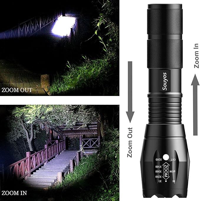 Military Grade Flashlight 2000 Lumen 5 Modes Water Resistant LED Tactical Torch Flash Light,2-Pack