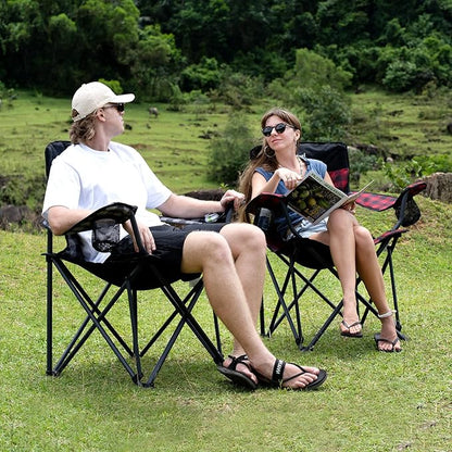 SUNNYFEEL 2 Pack Heavy Duty Camping Chairs for Adults Portable Oversized Folding Chair with Side Pockets & Cup Holde for Fishing,Trip,Picnic,Lawn,Concert Outdoor, Carry Bag Included