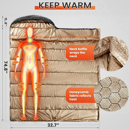 WILDROOTS Warm Sleeping Bags for Adults, Backpacking Lightweight, Cold Weather Sleeping Bag for Warm Camping Hiking Outdoor, Travel Hunting with Compression Bags