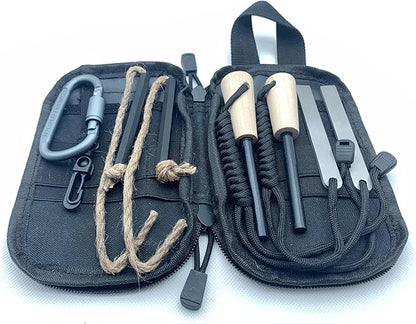 Flint and Steel Fire Starter Kit, OTXEER Ferro Rods Magnesium Fire Starter Survival Tool Camping Emergency Fire Lightning Striker, Tinder Wick Rope, Multifunctional Outdoor Bag Hook