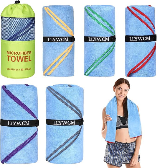 4 Pack Microfiber Camping Towels, Gym Towels Quick Dry Beach Towel with Travel Waterproof Accessory Bag,Super Absorbent Quick Dry Towels for Adults Kids (6, Green)