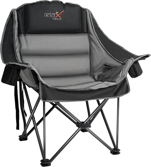 Oversized Camping Chair, Portable Folding Padded Camp Chairs with Side Pocket, Cup Holder, Heavy Duty Support 500LBS Outdoor Lounge Chair for Adults, Fishing, Sports, Trip, Black