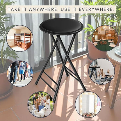 Folding Stool - Backless 24-Inch Stool with 225lb Capacity for Kitchen or Rec Room - Portable Indoor Counter Bar Stools by Lavish Home (Black)