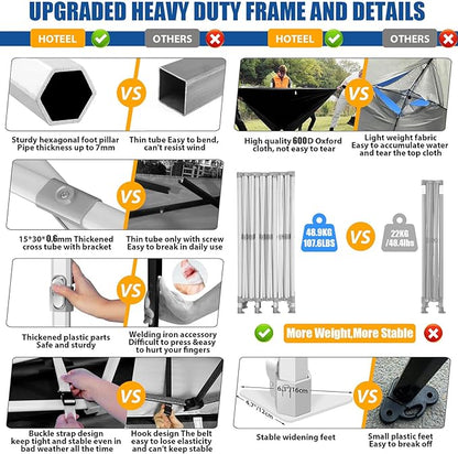 HOTEEL 10x30 Pop up Canopy Tent for Parties, Heavy Duty Easy Setup Tent Without Sidewalls, Outdoor Commercial Instant Gazebo for Wedding Event, with Portable Bag, Grey(Hexagonal Frame)