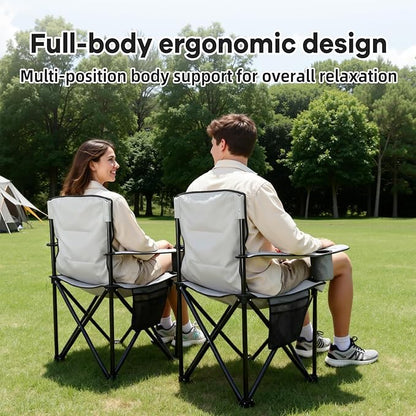 Heavy Duty Camping Chairs 600D Oxford Portable Folding Chair - Extra Wide Armrests, Cup Holder & Cooler Bag, Supports 350lbs, Ideal for Outdoor, Beach, Picnic & Sports