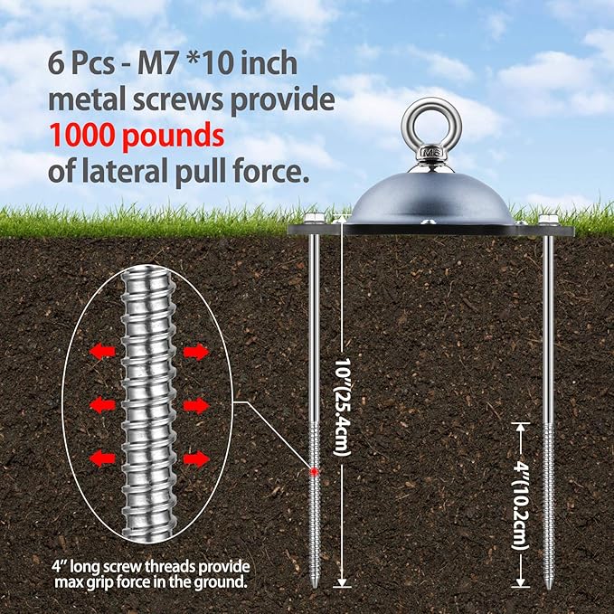Dog Tie Out Cable and Stake, 360° Swivel Dog Stake with 30FT Wire Cable and 6 Stainless Steel Screw Anchors, No Tangle Heavy Duty Dog Runner for Large Dogs Up to 150LBS for Yard Park Outdoor Camping