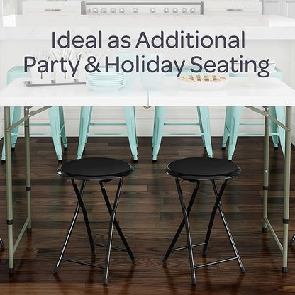 Lavish Home Folding Bar Stools - Set of 2 Heavy-Duty 18-Inch Stool - 225lb Capacity and Padded Seats for Dorm, Recreation or Game Room (Black)