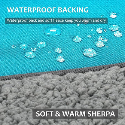 Tirrinia Outdoors Waterproof Throw Blanket, Sherpa Fleece Stadium Windproof Mat for Camping, Picnic, Traveling, Boat, Football - Machine Washable, Aqua Grey