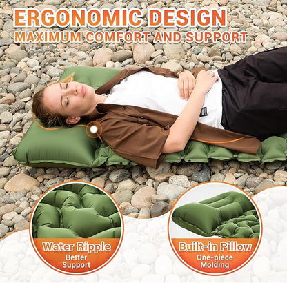 KingCamp Sleeping Pad for Camping, Inflatable Sleeping Pad Ultralight Connectable Camping Mattress with Pillow Built-in Foot Pump for Backpacking Hiking Tent Cot