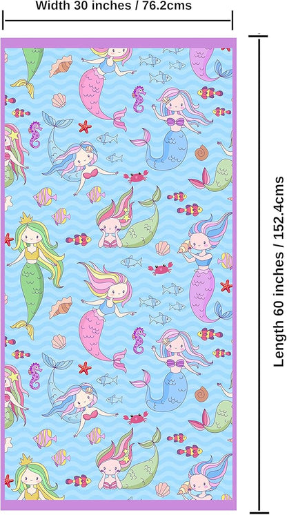 Microfiber Beach Towel for Kids - Thin and Large (30"x60") - Mermaids - Absorbent, quick dry, sand free, lightweight, blanket - toddler, girls, boys - For Sports, Pool, Picnic, Camping, Travel, Swim