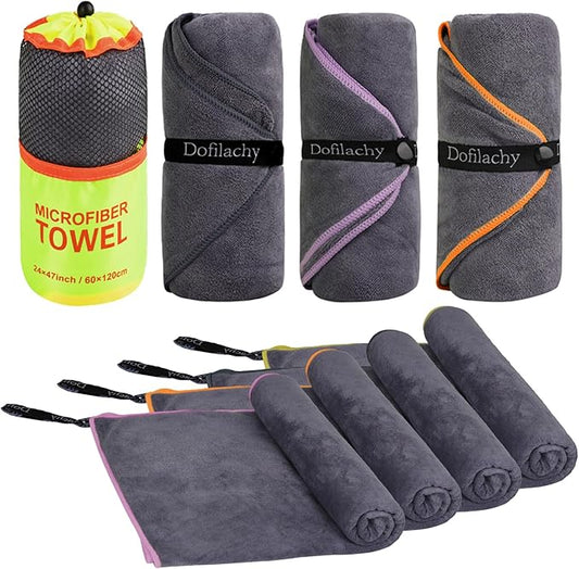 Dofilachy 4 Pack Camping Towel - Quick Dry Towel - Microfiber Travel Sports Towel - Super Absorbent Swim Towel (4, Yellow)